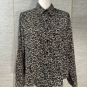 Jones New York Black and Cream Animal Print Blouse